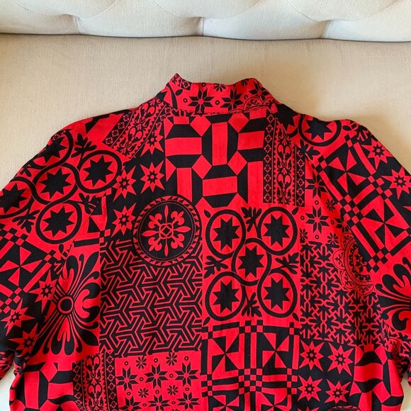 Vintage Modiana Red Black Graphic Pattern Button Up Tunic Dress Shirt Whimsigoth - Picture 7 of 16